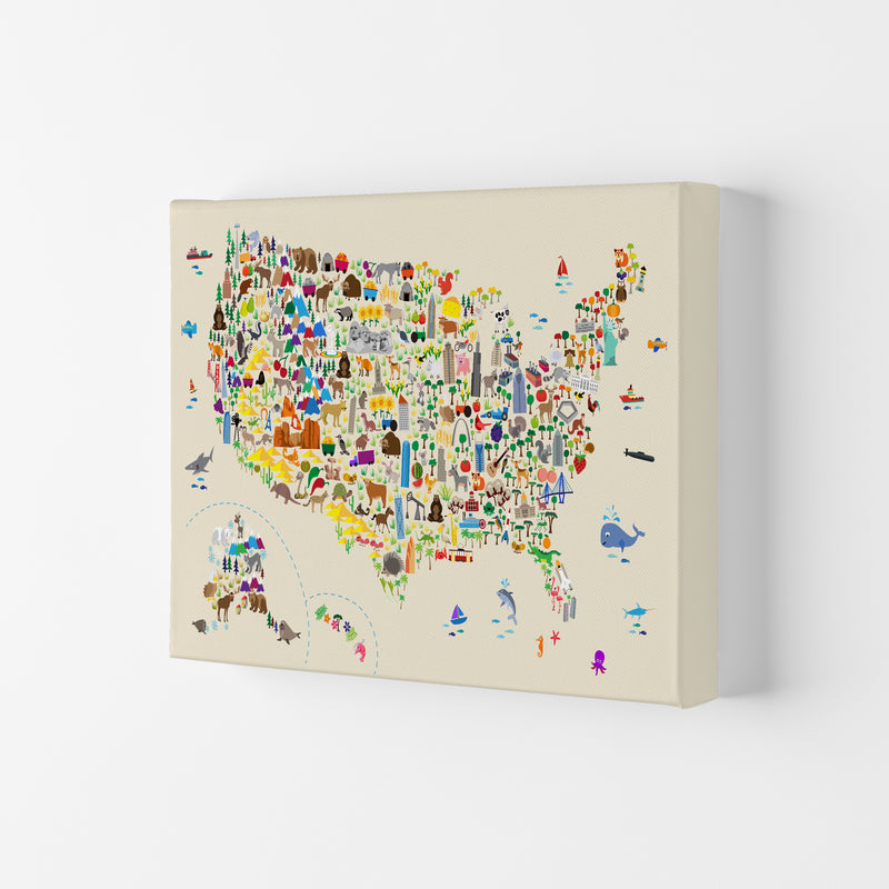 Animal Map of United States Beige Print by Michael Tompsett Canvas