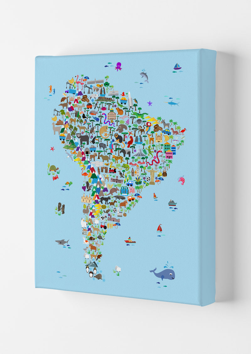 Animal Map of South America Blue Print by Michael Tompsett Canvas