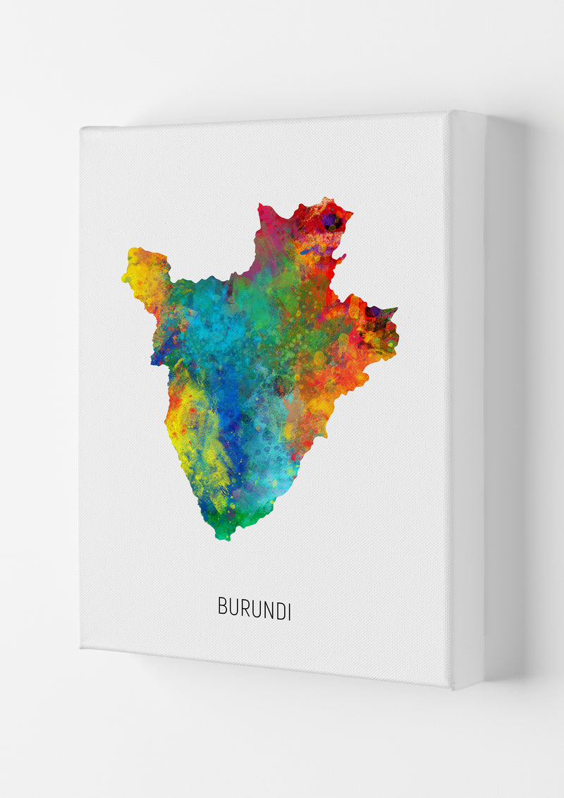 Burundi Watercolour Map Art Print by Michael Tompsett Canvas