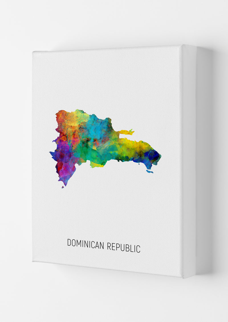 Dominican Republic Watercolour Map Print by Michael Tompsett Canvas