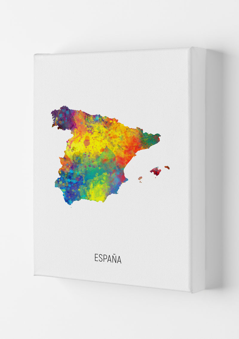 Espana Watercolour Map Art Print by Michael Tompsett Canvas