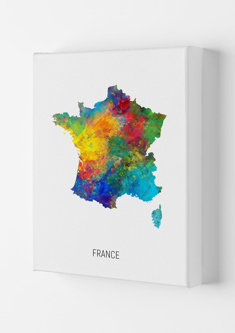 France Watercolour Map Art Print by Michael Tompsett Canvas