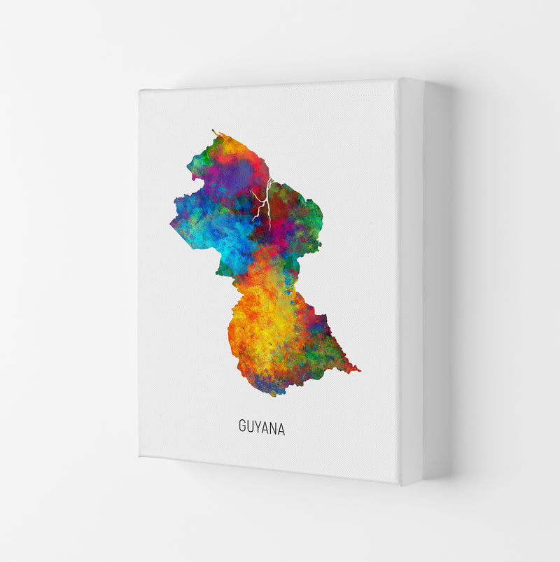 Guyana Watercolour Map Art Print by Michael Tompsett Canvas