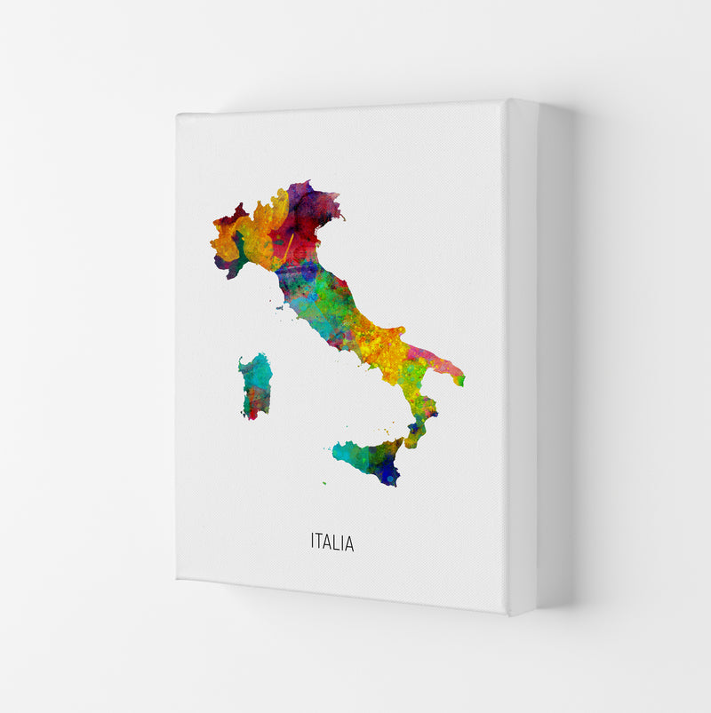 Italia Watercolour Map Art Print by Michael Tompsett Canvas