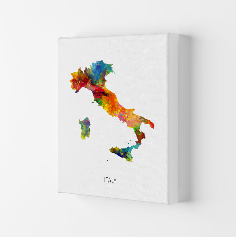 Italy Watercolour Map Art Print by Michael Tompsett Canvas