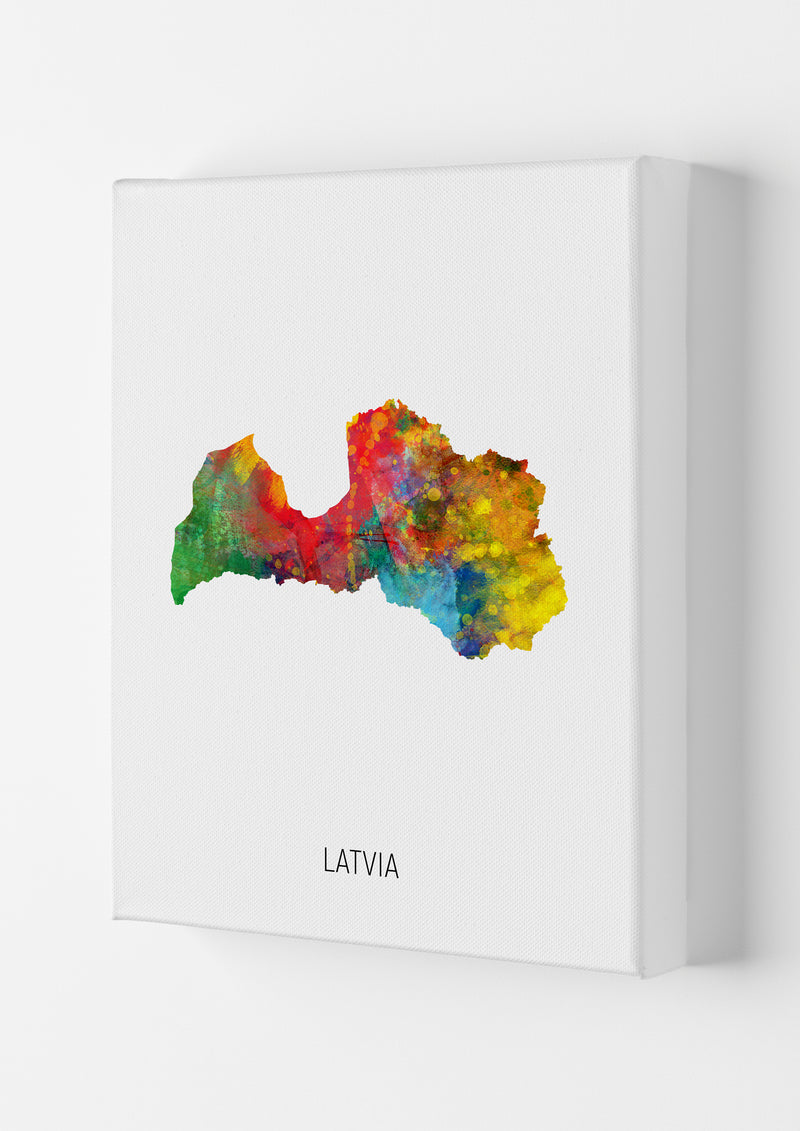 Latvia Watercolour Map Art Print by Michael Tompsett Canvas