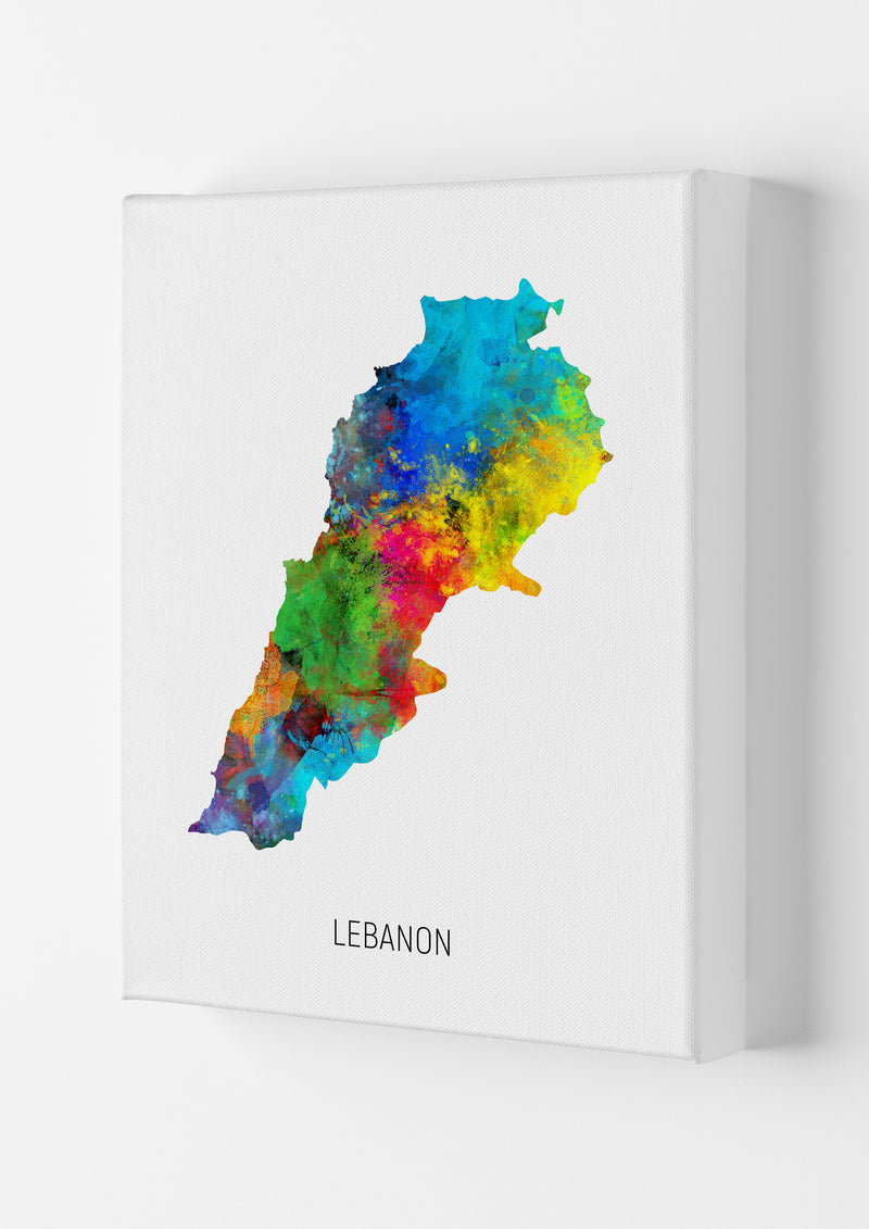 Lebanon Watercolour Map Art Print by Michael Tompsett Canvas