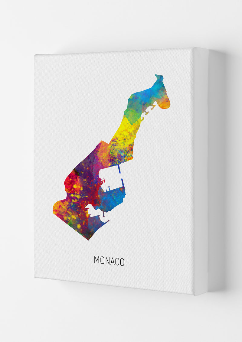 Monaco Watercolour Map Art Print by Michael Tompsett Canvas