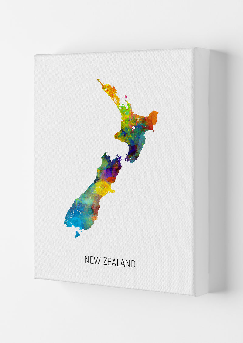 New Zealand Watercolour Map Art Print by Michael Tompsett Canvas