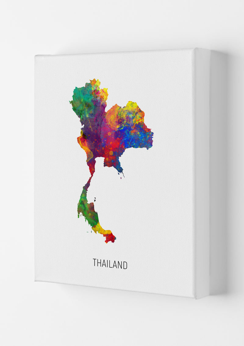 Thailand Watercolour Map Art Print by Michael Tompsett Canvas