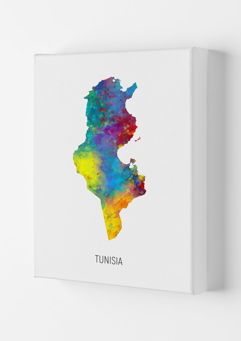 Tunisia Watercolour Map Art Print by Michael Tompsett Canvas