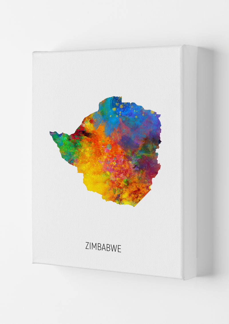 Zimbabwe Watercolour Map Art Print by Michael Tompsett Canvas