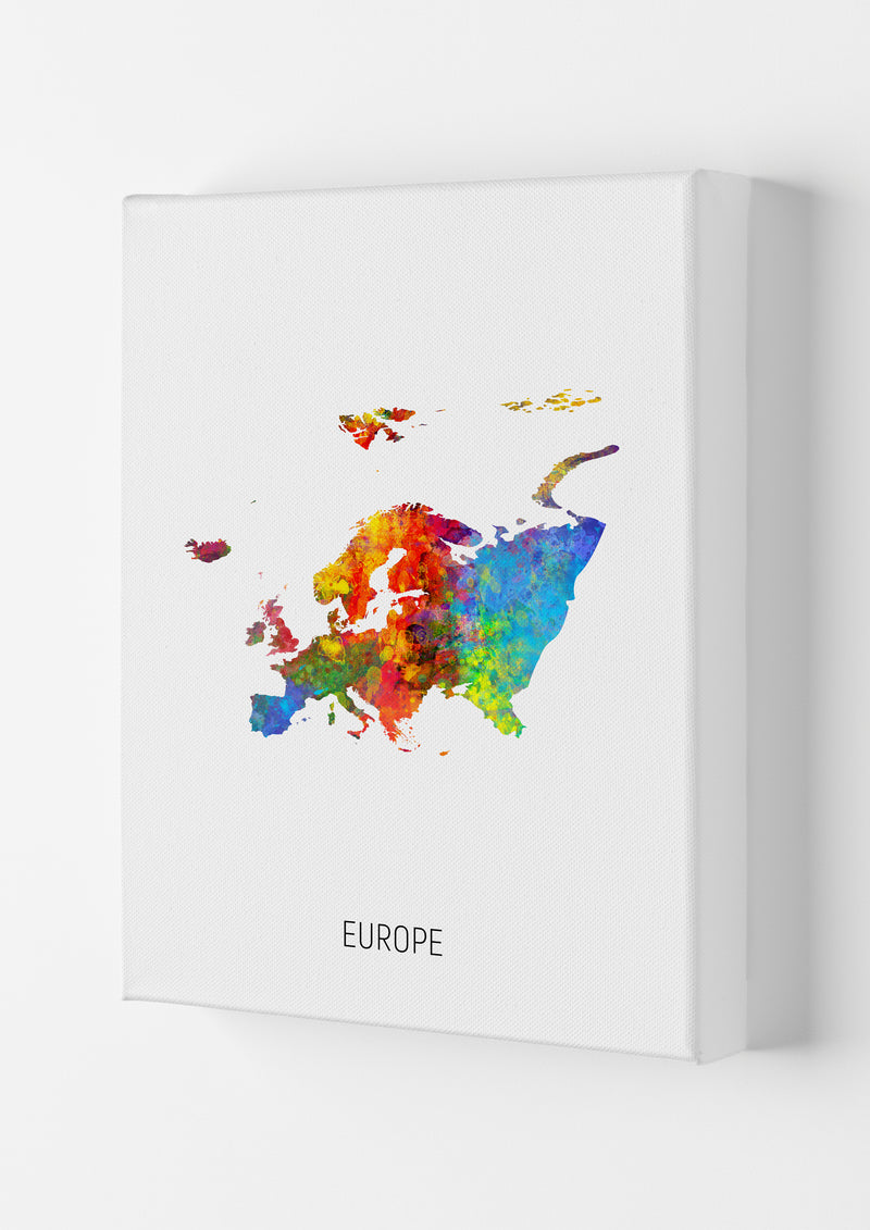 Europe Watercolour Map Art Print by Michael Tompsett Canvas