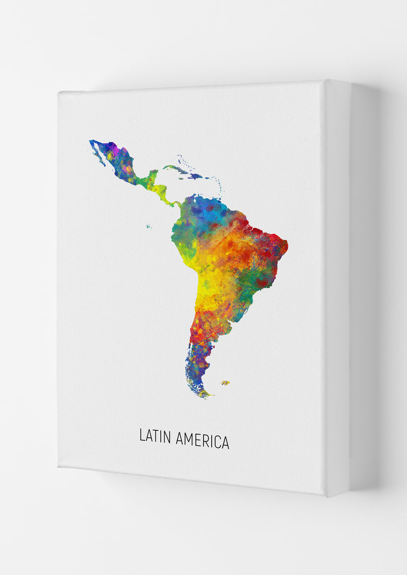 Latin America Watercolour Map Art Print by Michael Tompsett Canvas