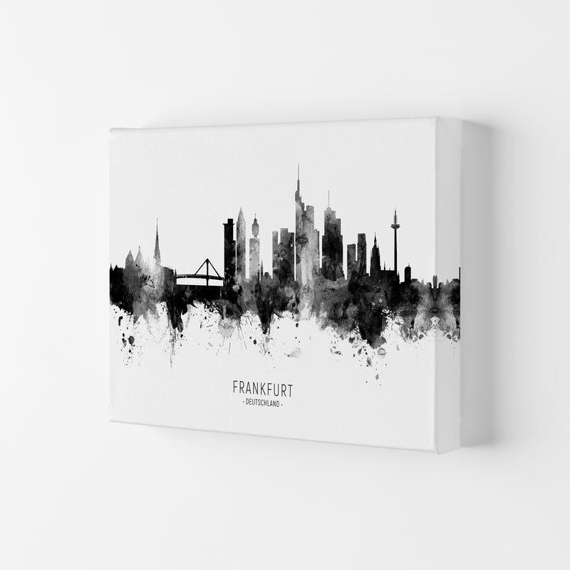 Frankfurt Germany Skyline Black White City Name  by Michael Tompsett Canvas