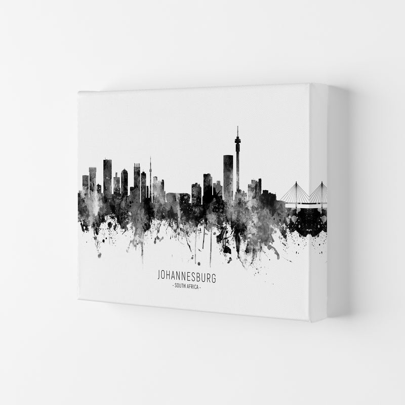 Johannesburg South Africa Skyline Black White City Name  by Michael Tompsett Canvas