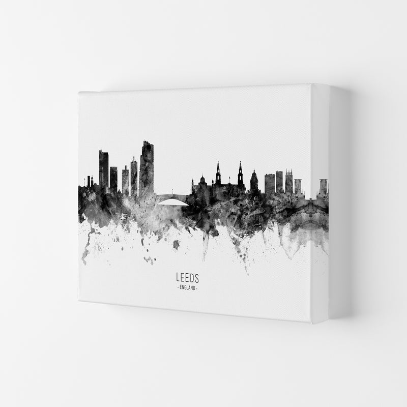 Leeds England Skyline Black White City Name  by Michael Tompsett Canvas