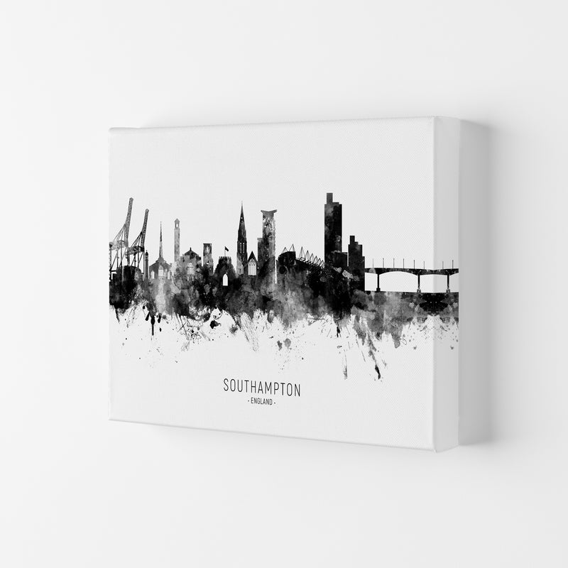 Southampton England Skyline Black White City Name  by Michael Tompsett Canvas