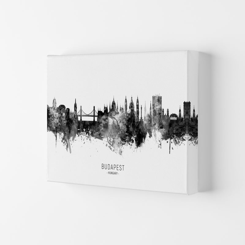 Budapest Hungary Skyline Black White City Name  by Michael Tompsett Canvas