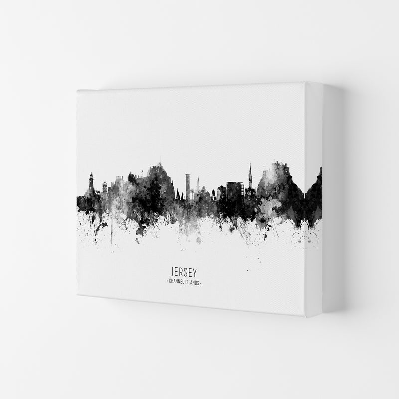 Jersey Channel Islands Skyline Black White City Name  by Michael Tompsett Canvas