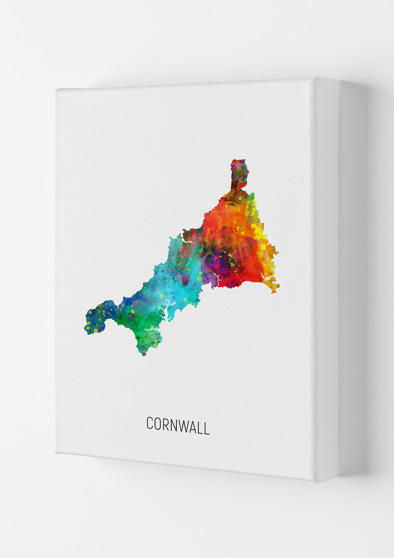 Cornwall Watercolour Map Art Print by Michael Tompsett Canvas