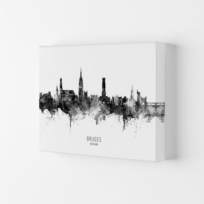 Bruges Belgium Skyline Black White City Name  by Michael Tompsett Canvas