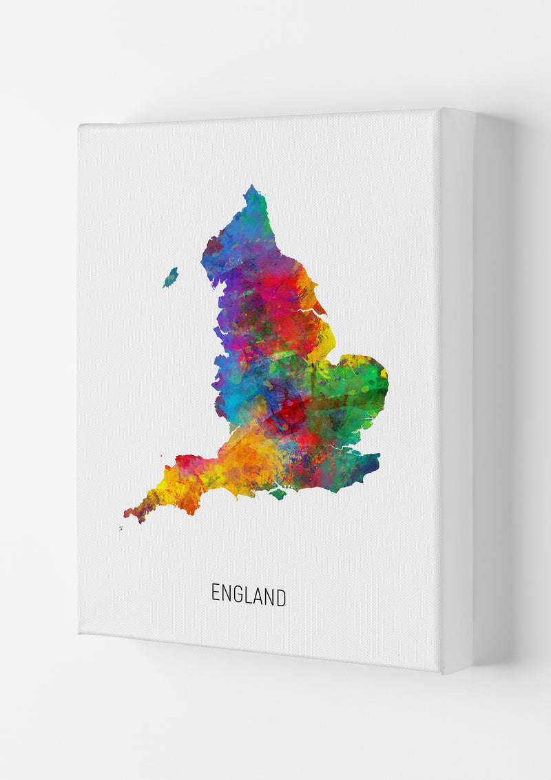 England Watercolour Map Art Print by Michael Tompsett Canvas