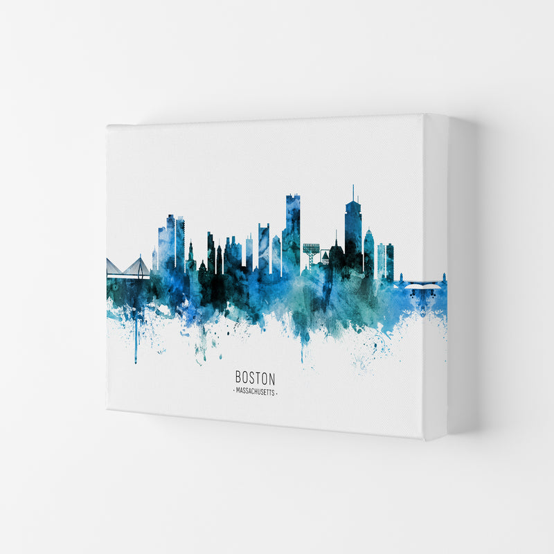 Boston Massachusetts Skyline Blue City Name  by Michael Tompsett Canvas
