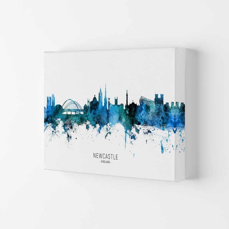 Newcastle England Skyline Blue City Name  by Michael Tompsett Canvas