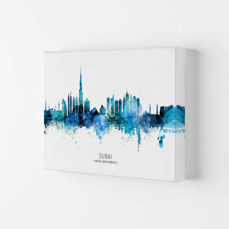Dubai United Arab Emirates Skyline Blue City Name  by Michael Tompsett Canvas