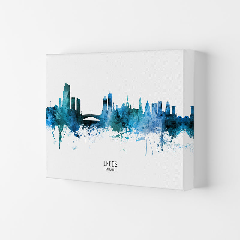 Leeds England Skyline Blue City Name  by Michael Tompsett Canvas