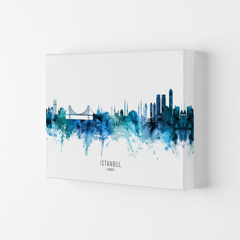 Istanbul Turkey Skyline Blue City Name  by Michael Tompsett Canvas