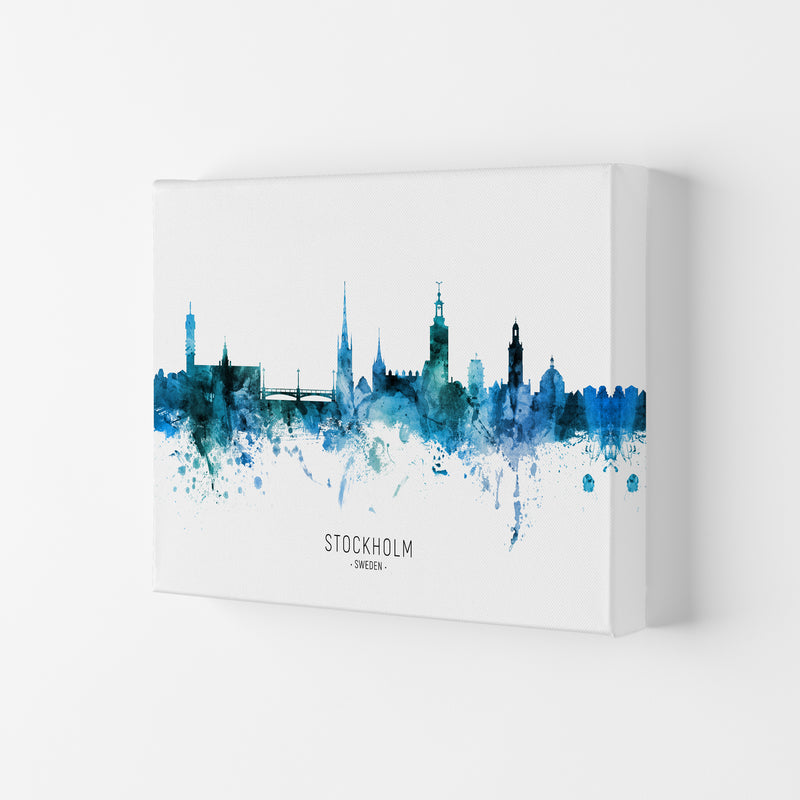 Stockholm Sweden Skyline Blue City Name  by Michael Tompsett Canvas