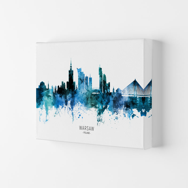 Warsaw Poland Skyline Blue City Name  by Michael Tompsett Canvas