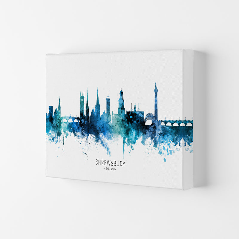 Shrewsbury England Skyline Blue City Name  by Michael Tompsett Canvas