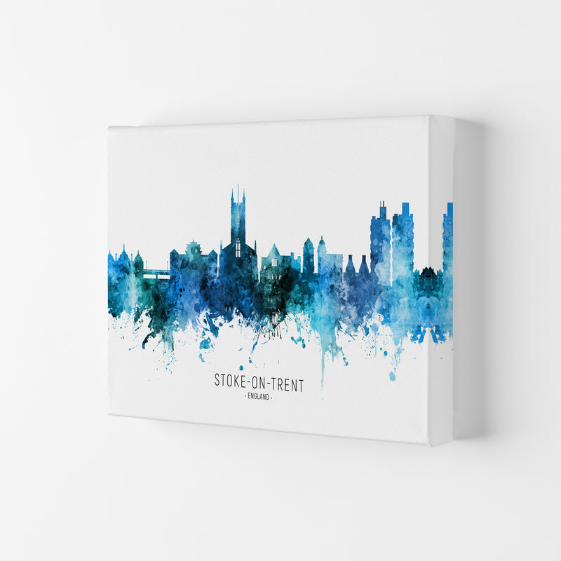 Stoke-On-Trent England Skyline Blue City Name  by Michael Tompsett Canvas