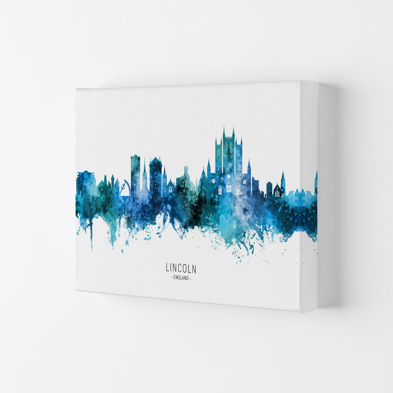 Lincoln England Skyline Blue City Name  by Michael Tompsett Canvas