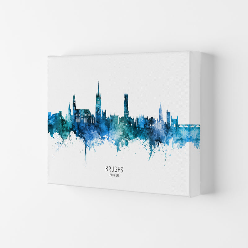 Bruges Belgium Skyline Blue City Name  by Michael Tompsett Canvas