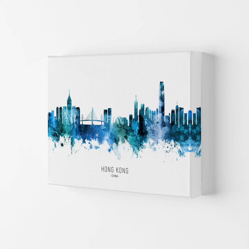 Hong Kong China Skyline Blue City Name  by Michael Tompsett Canvas