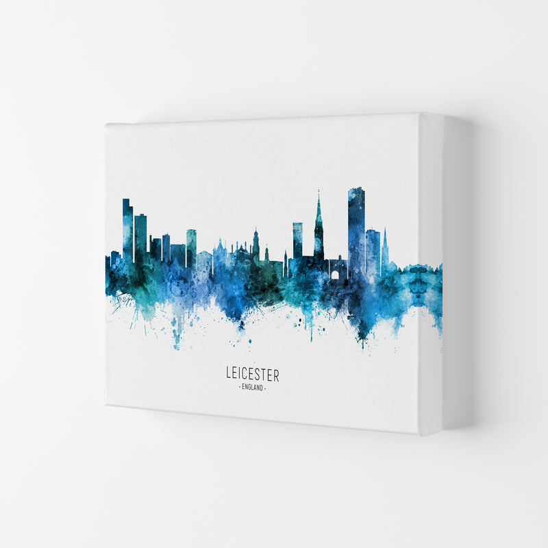Leicester England Skyline Blue City Name  by Michael Tompsett Canvas