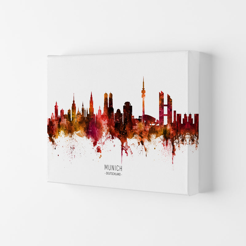 Munich Deutschland Skyline Red City Name  by Michael Tompsett Canvas