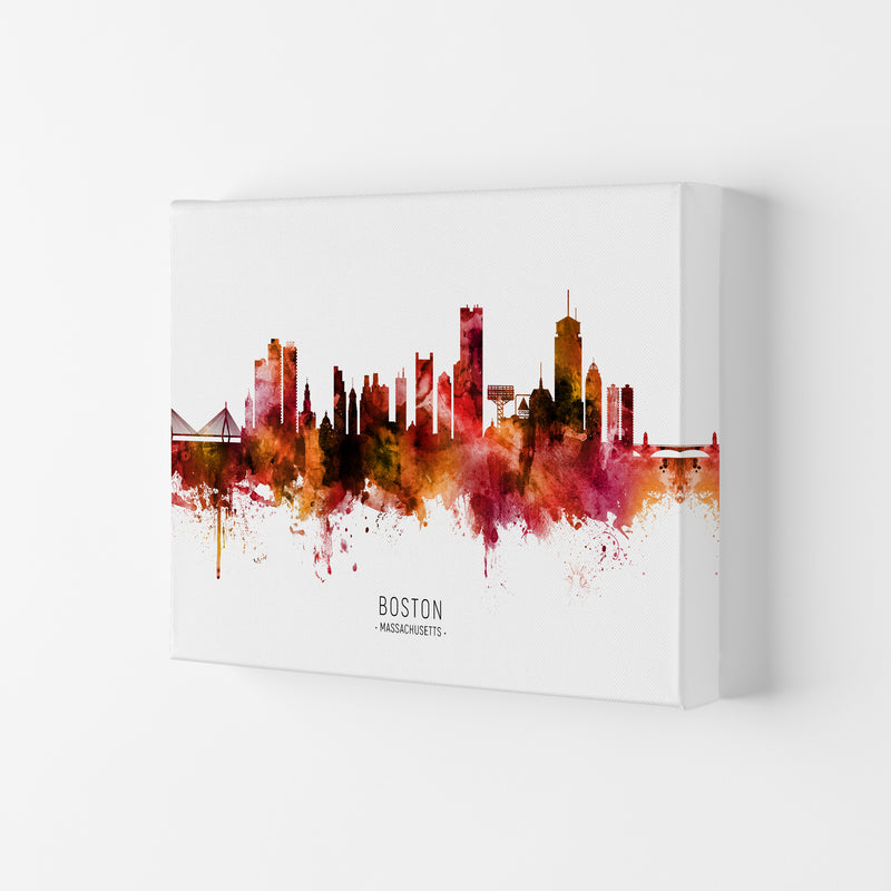 Boston Massachusetts Skyline Red City Name  by Michael Tompsett Canvas