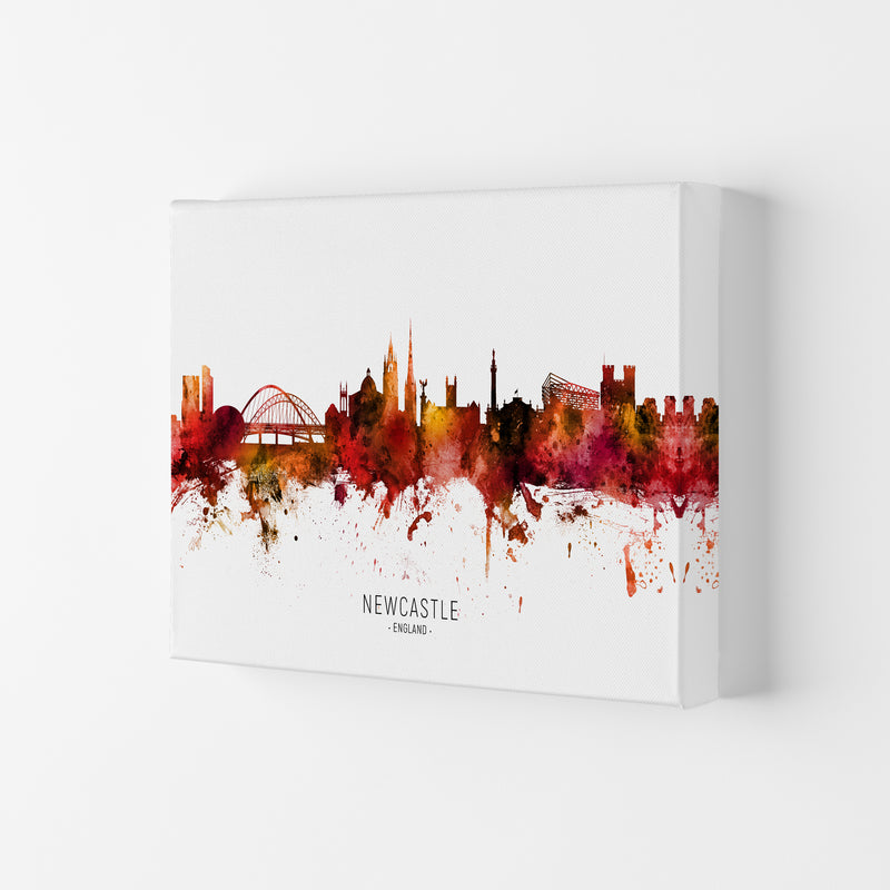 Newcastle England Skyline Red City Name  by Michael Tompsett Canvas