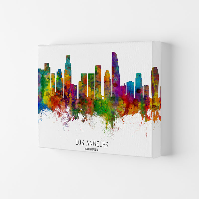 Los Angeles California Skyline Red City Name  by Michael Tompsett Canvas