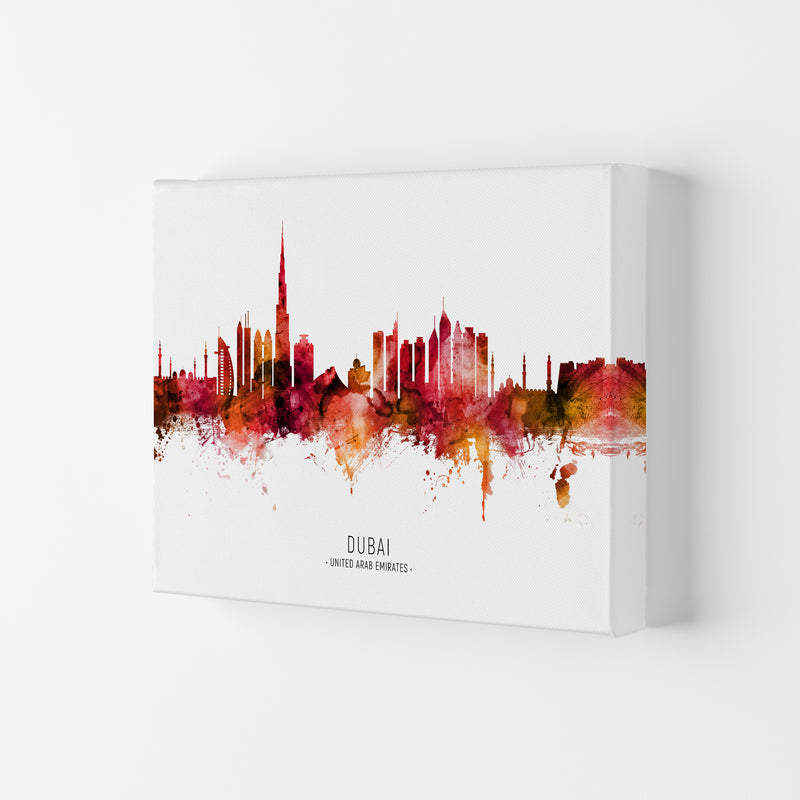 Dubai United Arab Emirates Skyline Red City Name  by Michael Tompsett Canvas