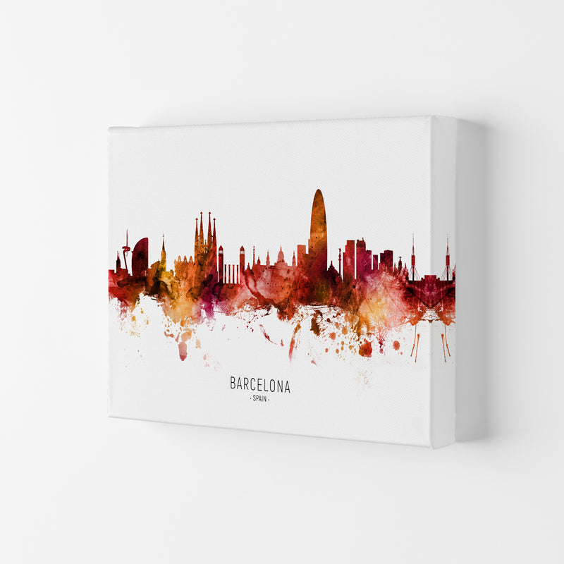 Barcelona Spain Skyline Red City Name  by Michael Tompsett Canvas