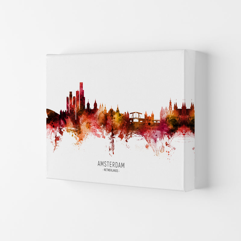 Amsterdam Netherlands Skyline Red City Name  by Michael Tompsett Canvas