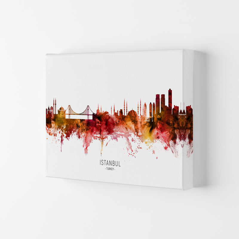 Istanbul Turkey Skyline Red City Name  by Michael Tompsett Canvas