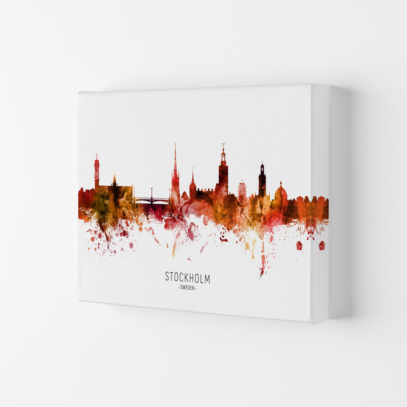 Stockholm Sweden Skyline Red City Name  by Michael Tompsett Canvas