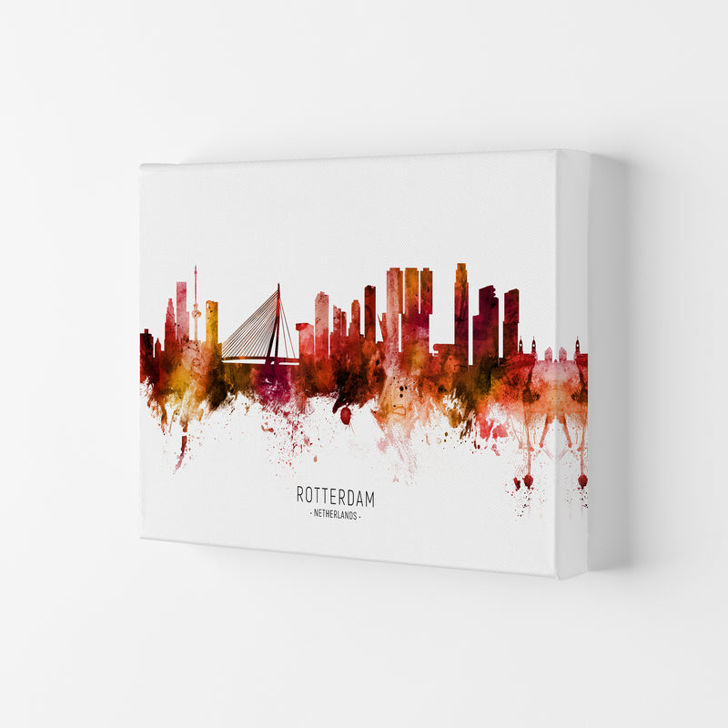 Rotterdam Netherlands Skyline Red City Name  by Michael Tompsett Canvas